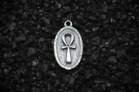 Ankh Key of Eternal Life Hieroglyphics Ancient Egyptian Oval Charm | 925 Sterling Silver, Oxidized or 18K Gold Plated | Jewelry Making Pendant