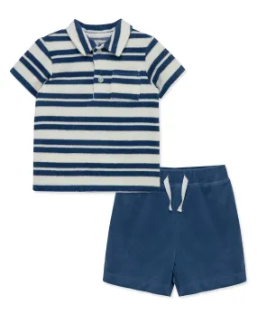 Blue Stripe Terry Short Set (12M-24M)