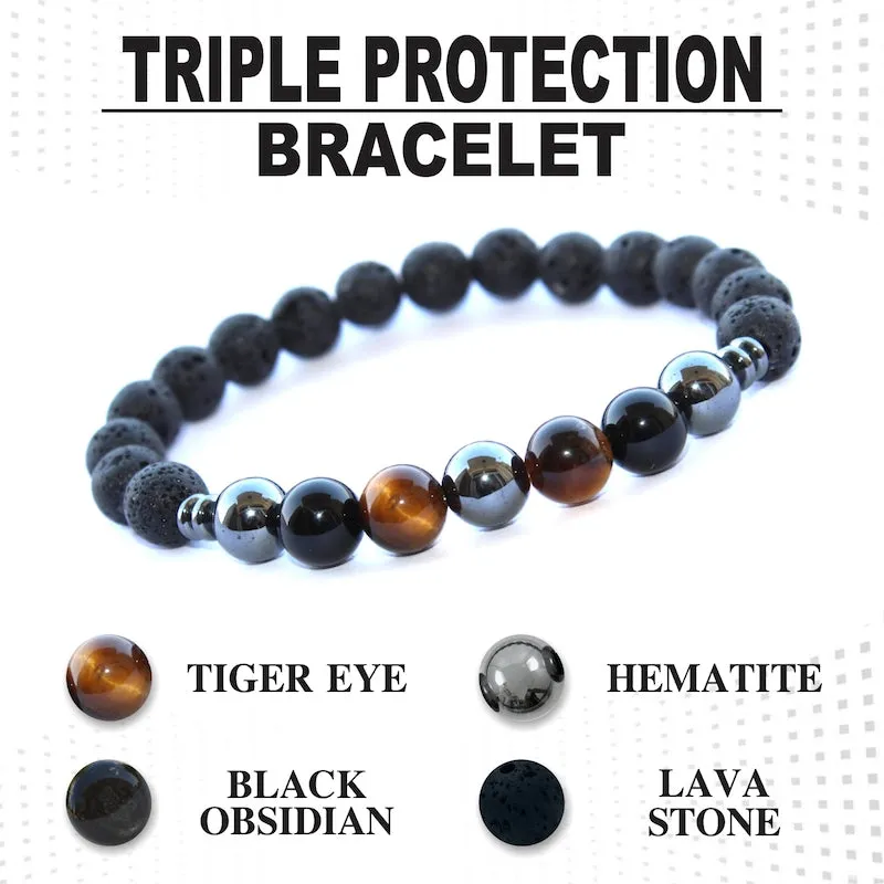 Certified Triple Protection 8mm Bracelet With Lava Stone