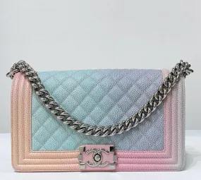 Chanel Rainbow Qulited Caviar Boy Bag Medium