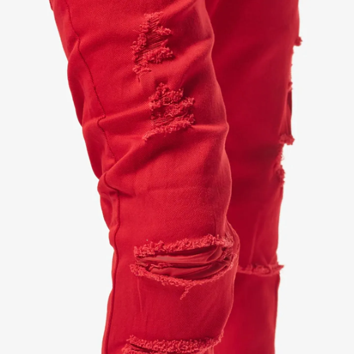 Copper Rivet Ripped Slim Jean (Red)