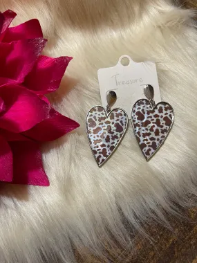 Cow print bling earrings  Heart