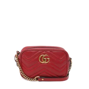 Gucci Calfskin Matelasse Mini GG Marmont Chain Shoulder Bag Hibiscus Red