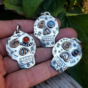 Halloween Sugar skulls Dia De Los Muertas Sterling Silver Gold Pendant