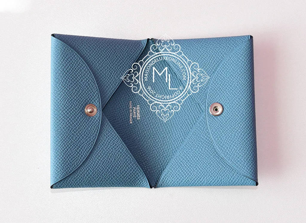 Hermes Blue Epsom Calvi Card Case Holder