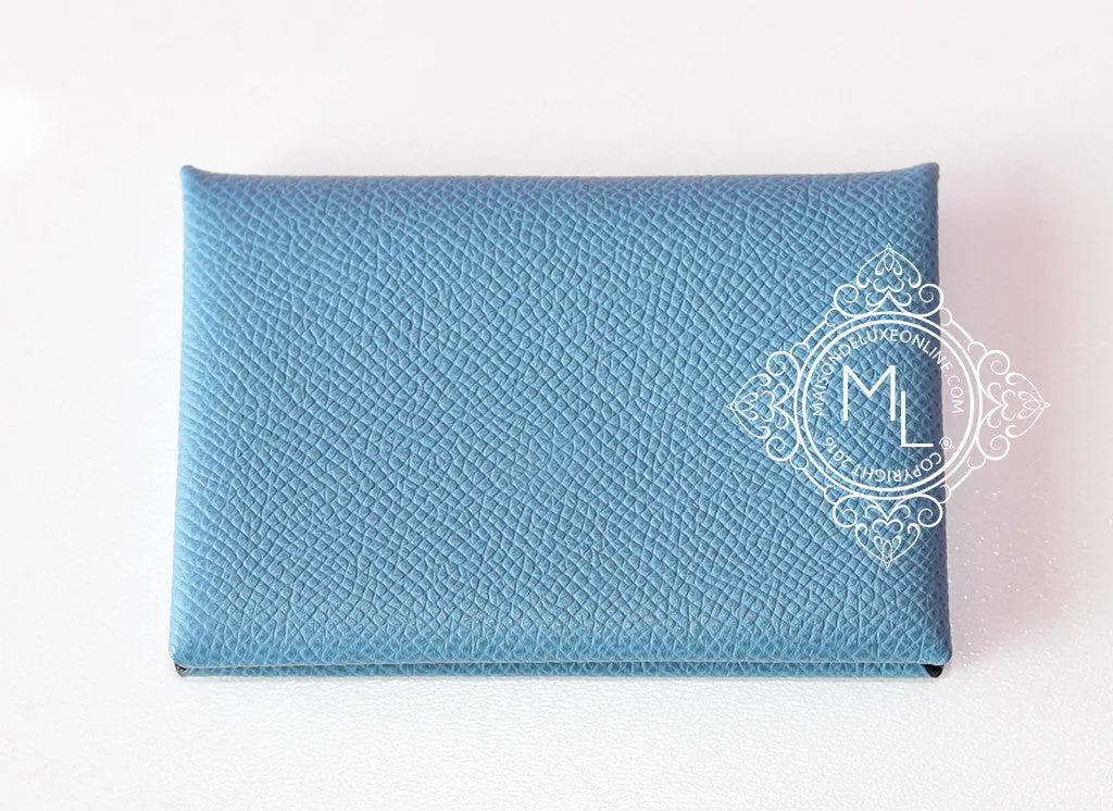 Hermes Blue Epsom Calvi Card Case Holder