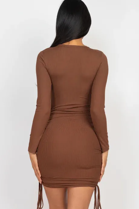 Ribbed Drawstring Bodycon Mini Dress