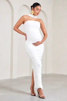 Truly | Robe longue de maternité blanche froncée et dos nu